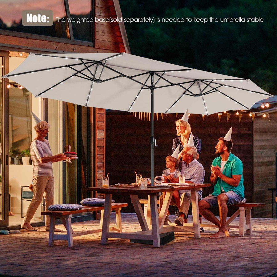 Costway Double-Sided Patio Umbrella Large Outdoor Umbrella w/Solar Panel/Lights Parasol Beige
