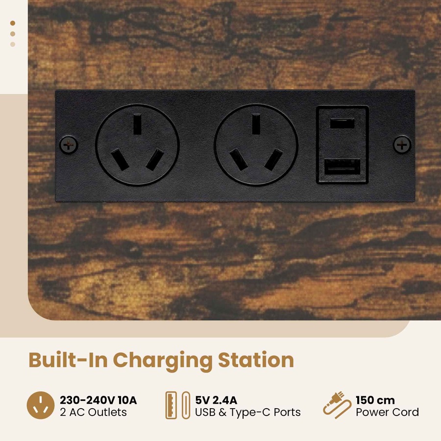 Costway End Table Industrial Bedside Table w/Charging Station S Hooks Sofa Side Table Shelf Nightstand Bedroom Living