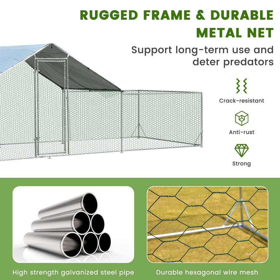 Costway Large Chicken Coop 7x2x1.95M Walk-in Cage Run Metal Poultry Hutch All Weather w/Cover