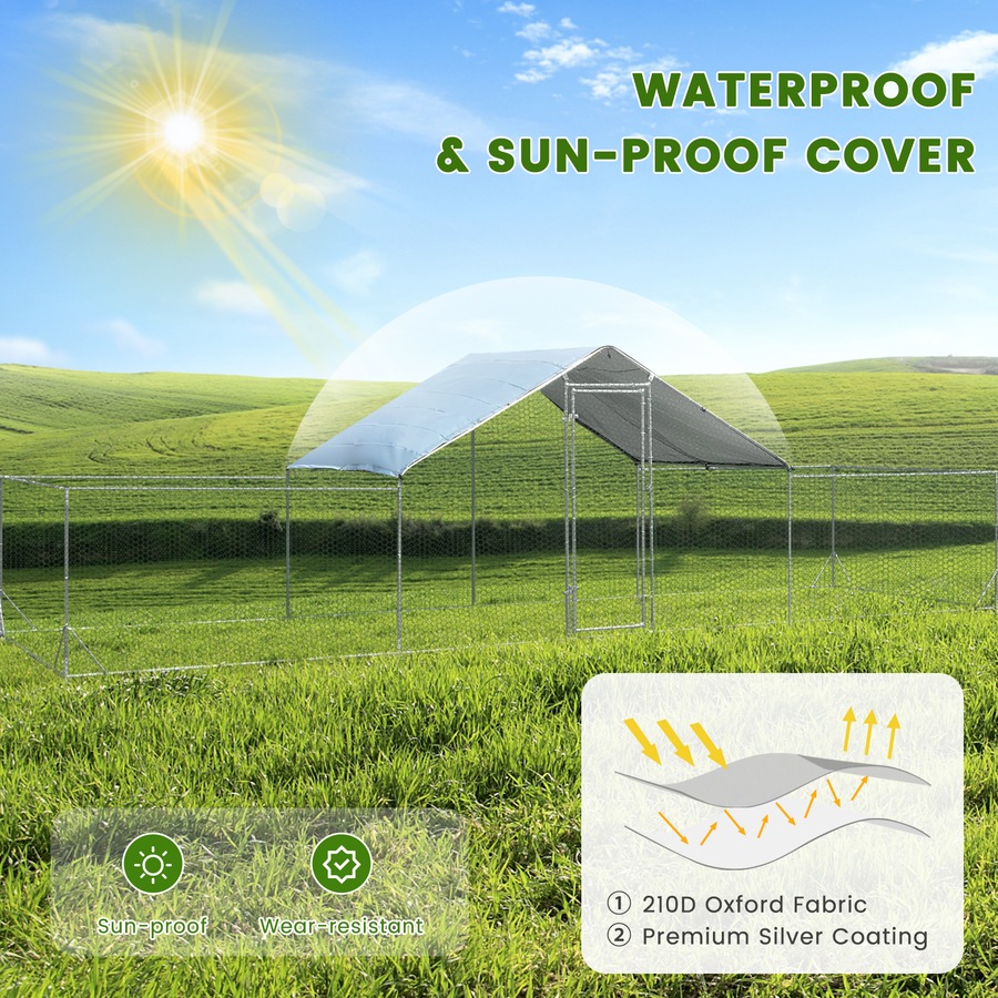 Costway Large Chicken Coop 7x2x1.95M Walk-in Cage Run Metal Poultry Hutch All Weather w/Cover