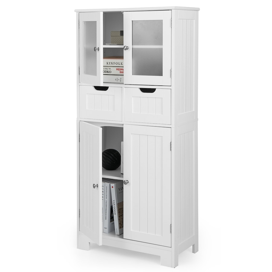 Costway Floor Storage Cabinet Kitchen Pantry Cupboard Multifunctional Organizer w/3-position Shelves & 2 Drawers White