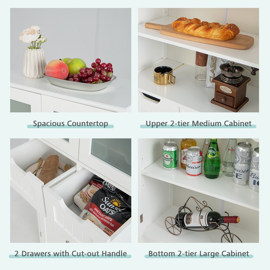 Costway Floor Storage Cabinet Kitchen Pantry Cupboard Multifunctional Organizer w/3-position Shelves & 2 Drawers White