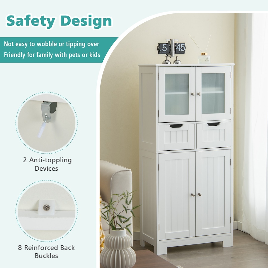 Costway Floor Storage Cabinet Kitchen Pantry Cupboard Multifunctional Organizer w/3-position Shelves & 2 Drawers White