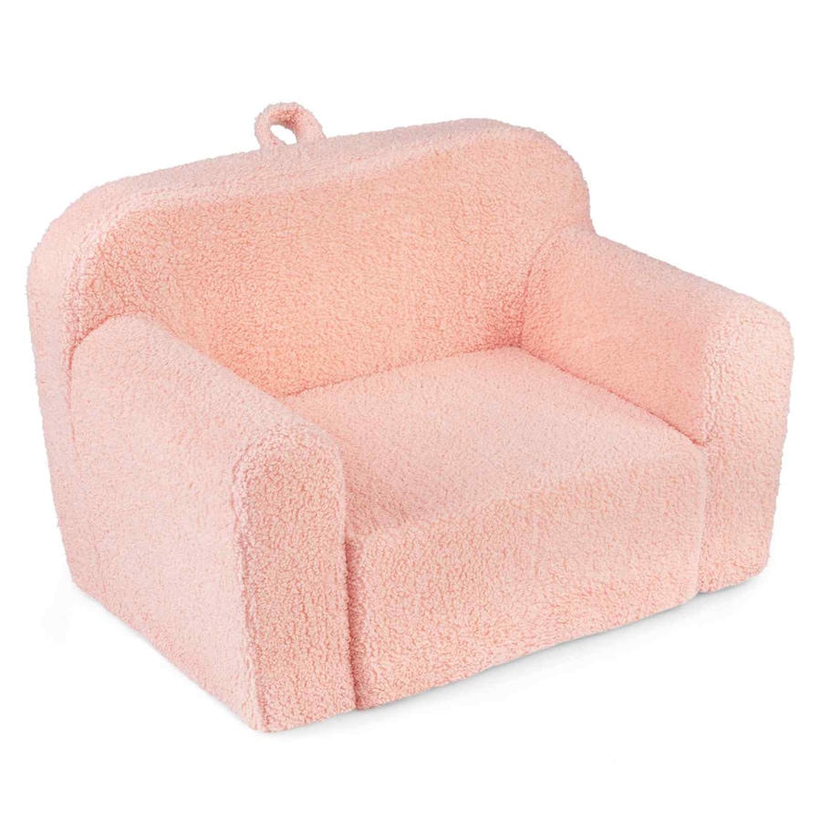 Costway Foam Couch Teddy Fleece Fabric Sofa Cute Reading Chair w/Handle & Cover Furniture Gift Pink