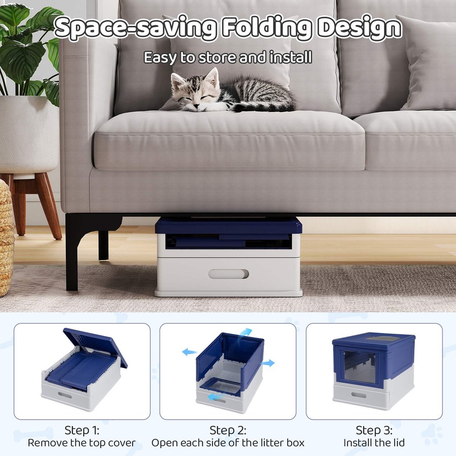 Buy Costway Foldable Cat Litter Box Enclosure Cat Toilet Pan Enclosed ...