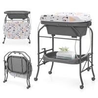 Costway Foldable Changing Table w/Bathtub Waterproof Pad & Storage Shelf Diaper Changing Station on Wheels Babies