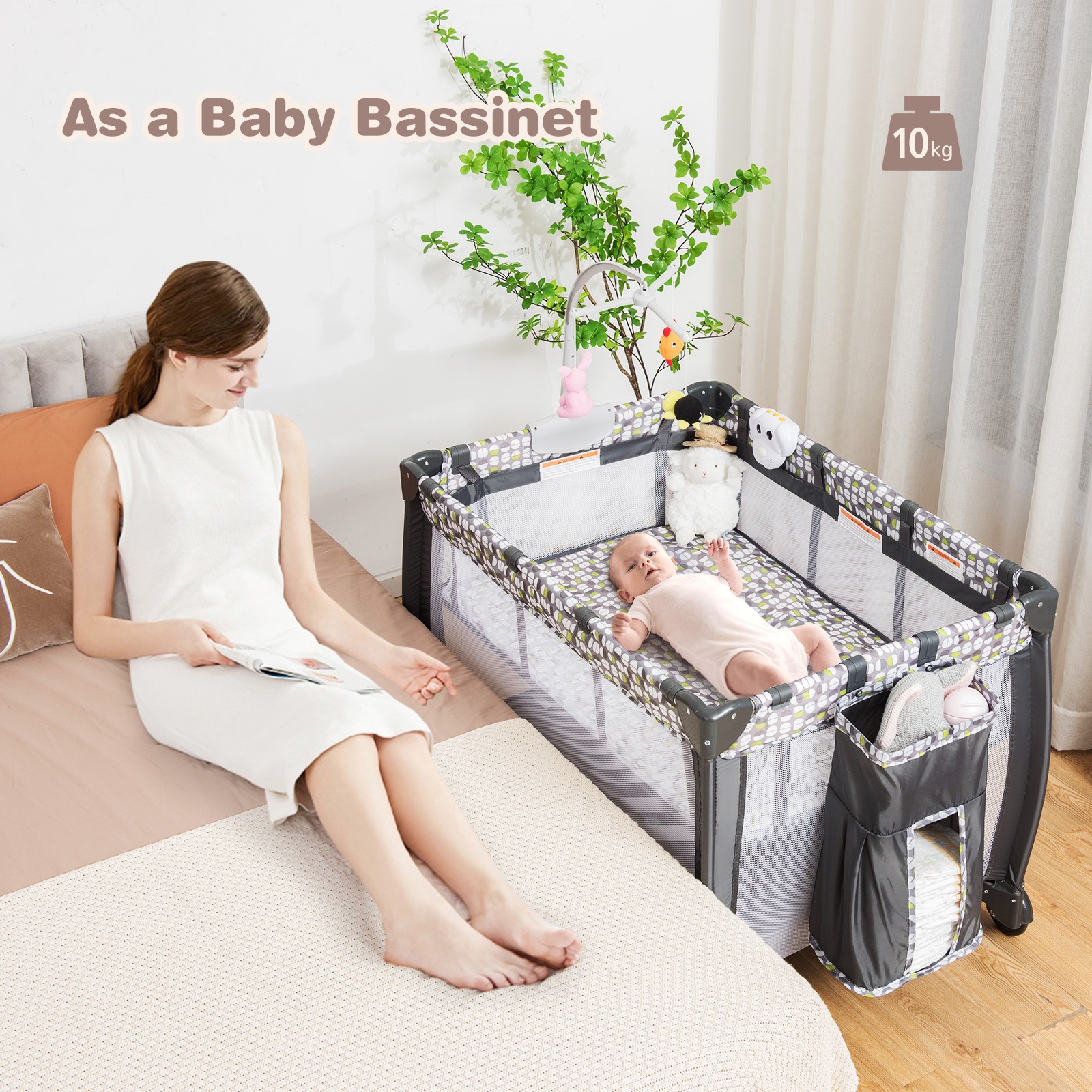 costway foldable baby crib