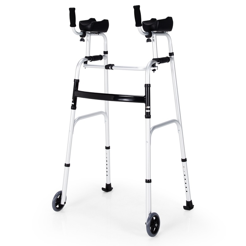 Buy Costway Foldable Walking Frame Adjustable Mobility Rollator Walker