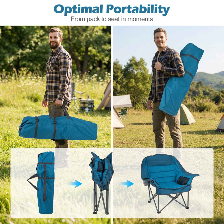 Costway Folding Camping Moon Chair Oversized Armchair Portable Seat Outdoor Beach Fishing Picnic Blue