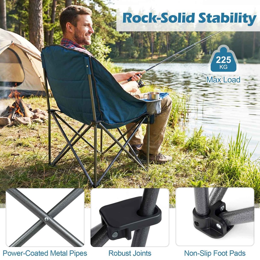 Costway Folding Camping Moon Chair Oversized Armchair Portable Seat Outdoor Beach Fishing Picnic Blue