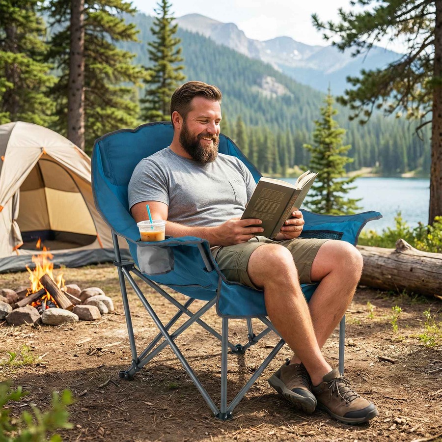 Costway Folding Camping Moon Chair Oversized Armchair Portable Seat Outdoor Beach Fishing Picnic Blue