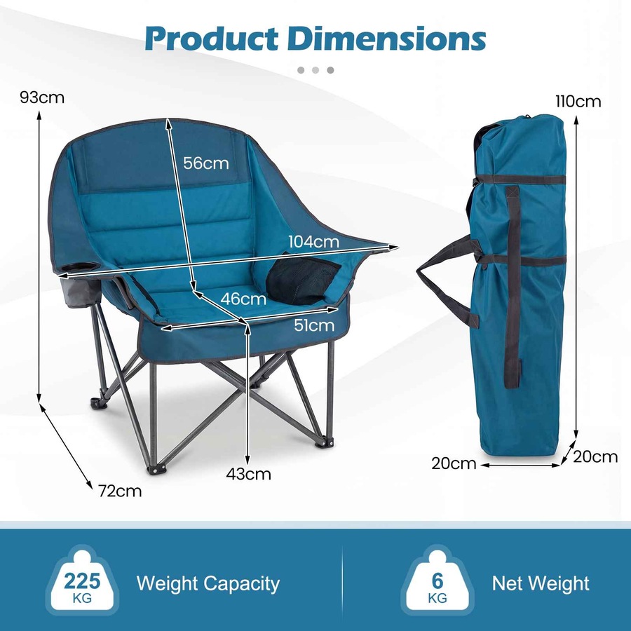 Costway Folding Camping Moon Chair Oversized Armchair Portable Seat Outdoor Beach Fishing Picnic Blue