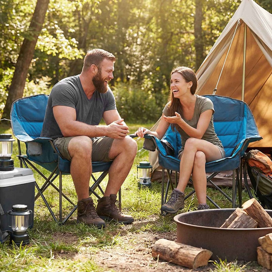 Costway Folding Camping Moon Chair Oversized Armchair Portable Seat Outdoor Beach Fishing Picnic Blue