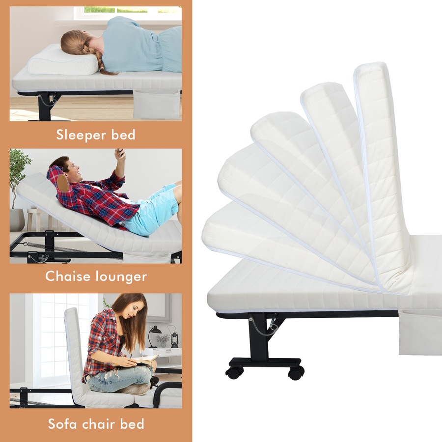 Costway Folding Guest Bed w/Mattress & Storage Bag Home Camping White