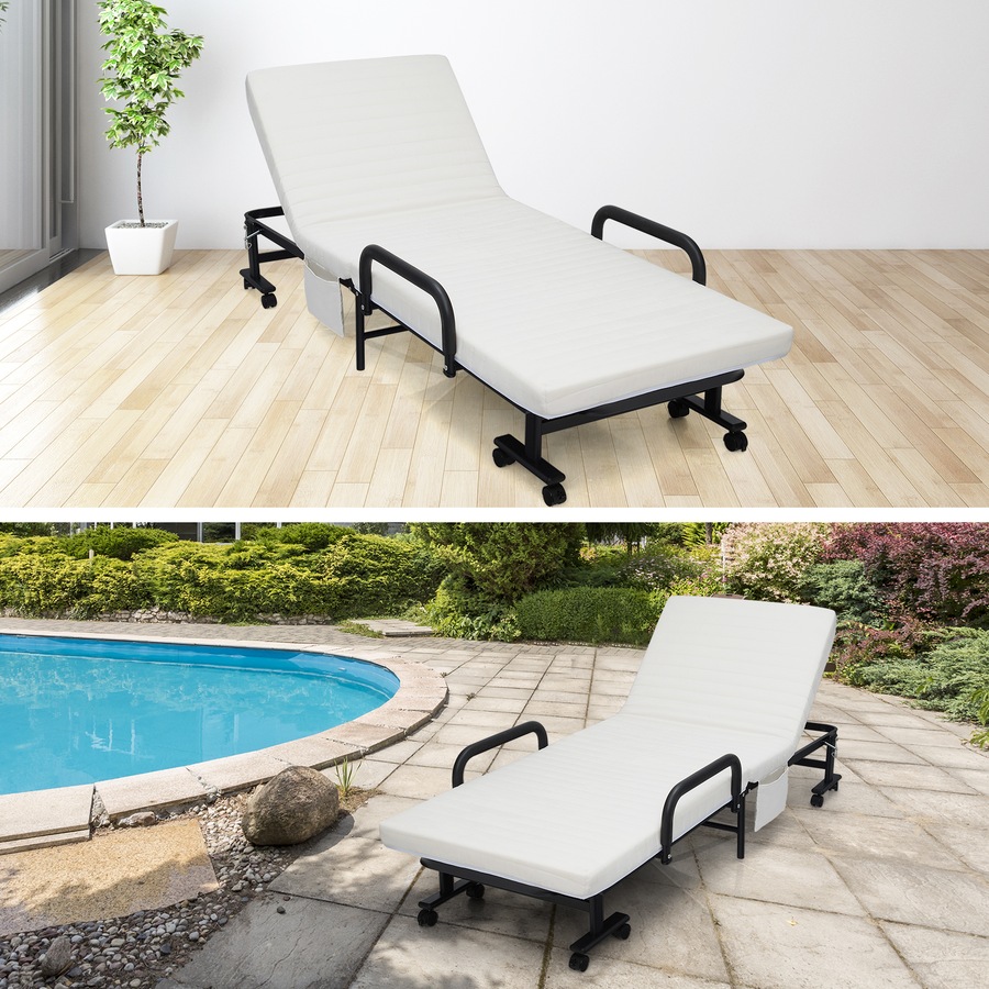 Costway Folding Guest Bed w/Mattress & Storage Bag Home Camping White