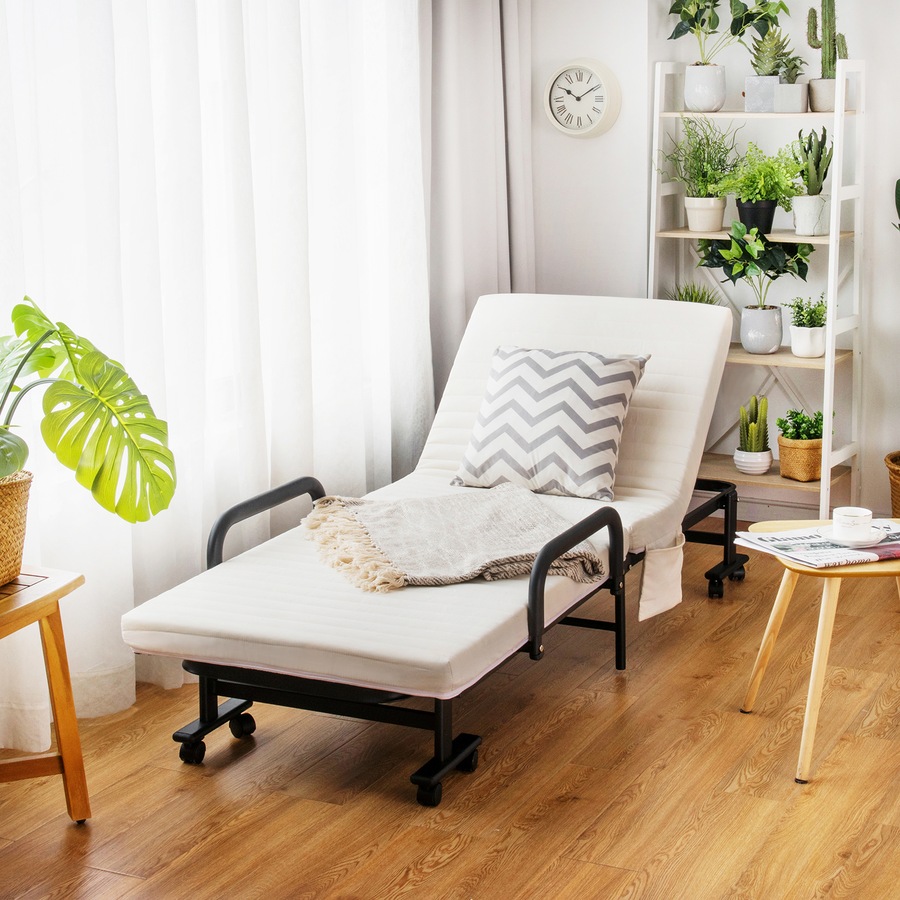 Costway Folding Guest Bed w/Mattress & Storage Bag Home Camping White