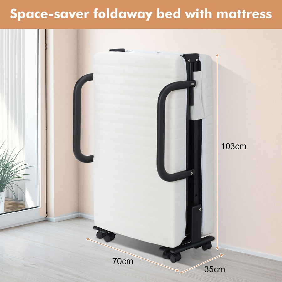 Costway Folding Guest Bed w/Mattress & Storage Bag Home Camping White