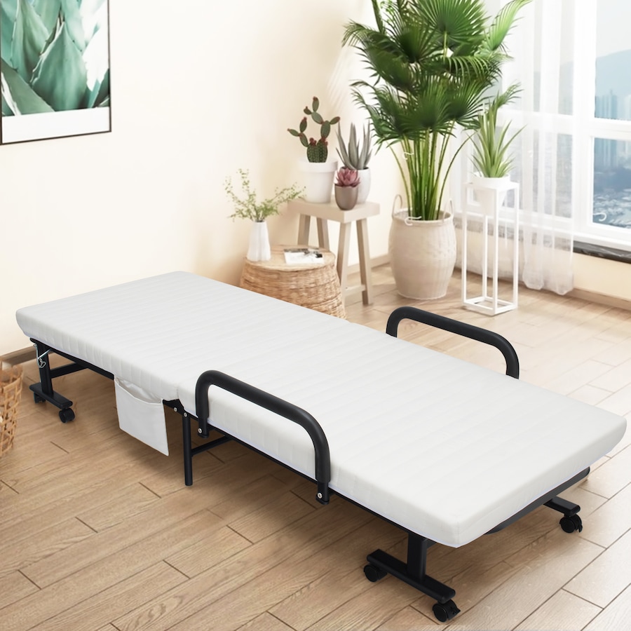 Costway Folding Guest Bed w/Mattress & Storage Bag Home Camping White