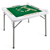 Costway Folding Mahjong Table Portable Card Table w/4 Cup Holders & 4 Chip Grooves Activities Poker Table