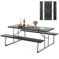 Costway Folding Picnic Table Bench Set 8-Person Outdoor Dining Table All-weather Camping Table Set Black