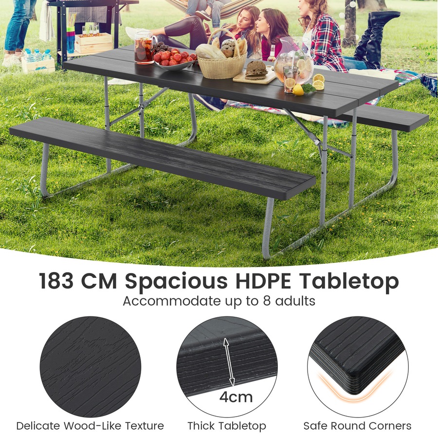 Costway Folding Picnic Table Bench Set 8-Person Outdoor Dining Table All-weather Camping Table Set Black