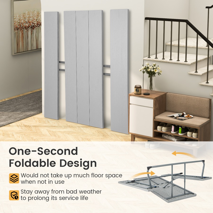 Costway Folding Picnic Table Bench Set 8-Person Outdoor Dining Table All-weather Camping Table Set Grey