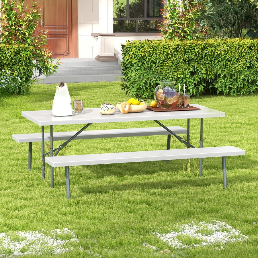 Costway Folding Picnic Table Bench Set 8-Person Outdoor Dining Table All-weather Camping Table Set Grey