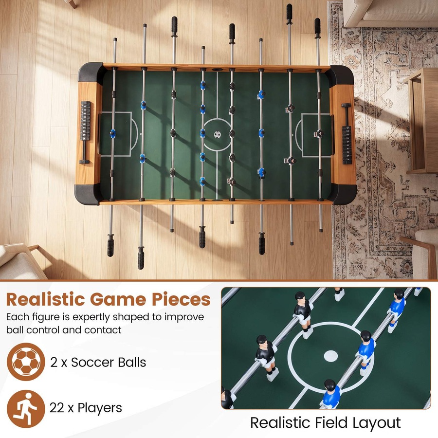Costway Foosball Table 119CM Competition Full Size Soccer Game Table 22 Players 2 Balls Arcade Football Table Set