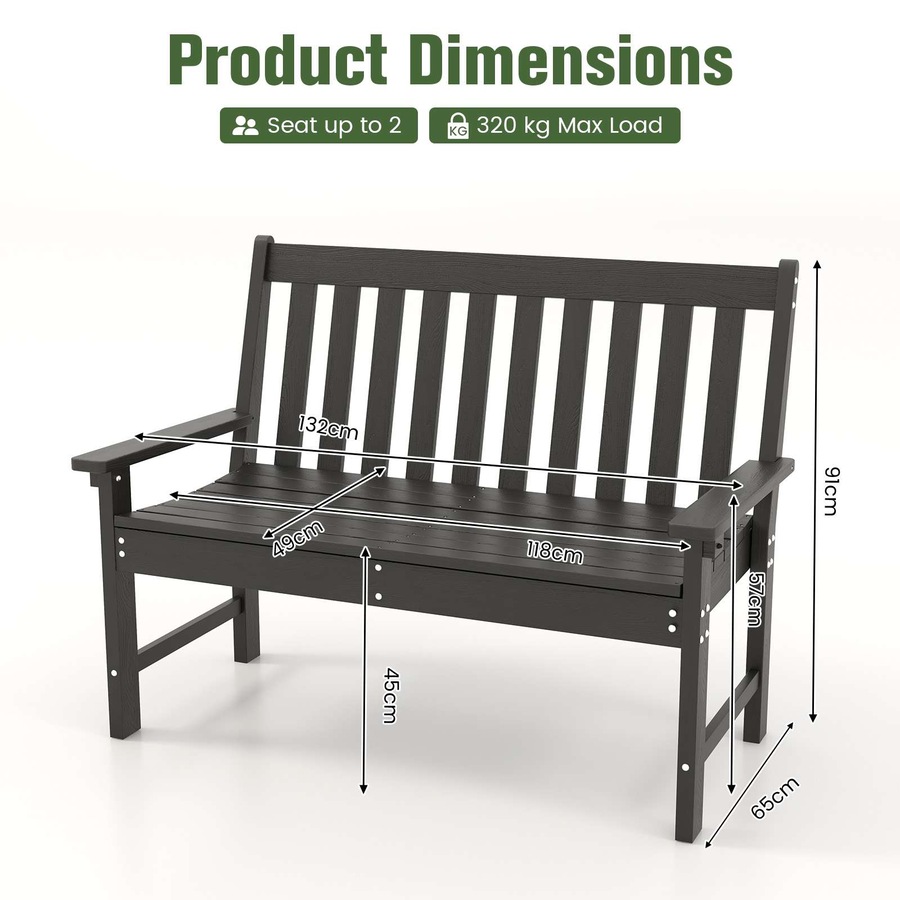 Costway Garden Bench 2-Seater Outdoor Bench Chair Garden Chair Patio Furniture Balcony Backyard Black