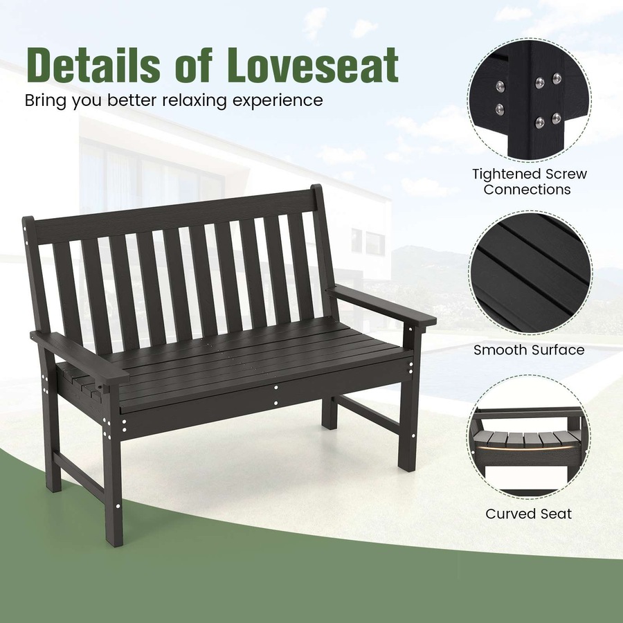 Costway Garden Bench 2-Seater Outdoor Bench Chair Garden Chair Patio Furniture Balcony Backyard Black