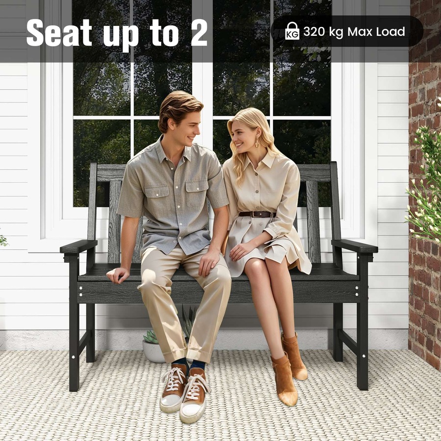 Costway Garden Bench 2-Seater Outdoor Bench Chair Garden Chair Patio Furniture Balcony Backyard Black