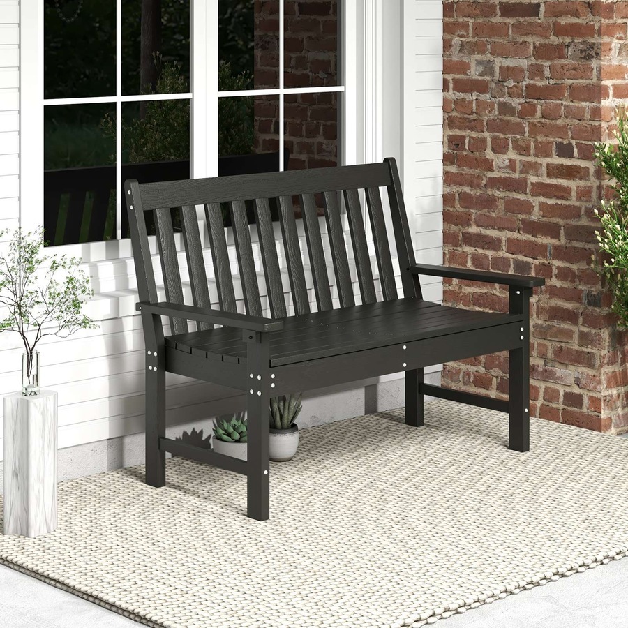 Costway Garden Bench 2-Seater Outdoor Bench Chair Garden Chair Patio Furniture Balcony Backyard Black