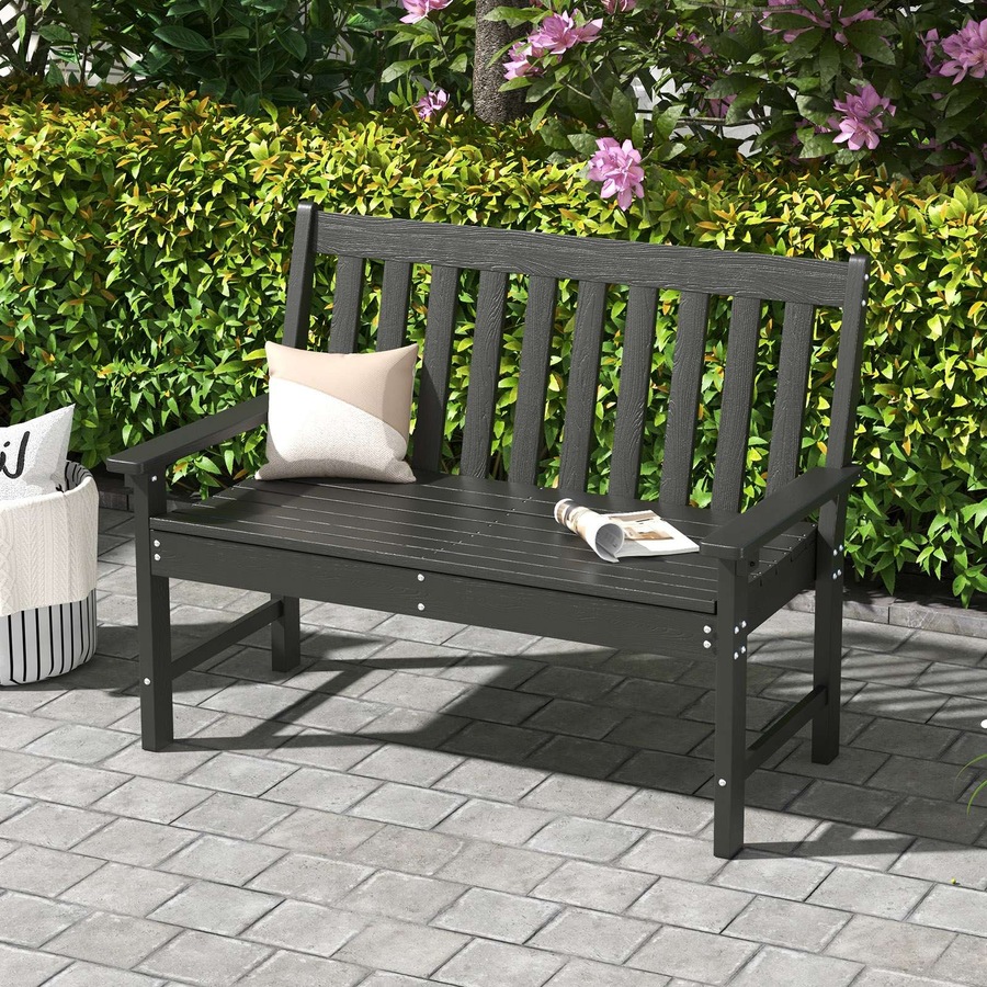 Costway Garden Bench 2-Seater Outdoor Bench Chair Garden Chair Patio Furniture Balcony Backyard Black