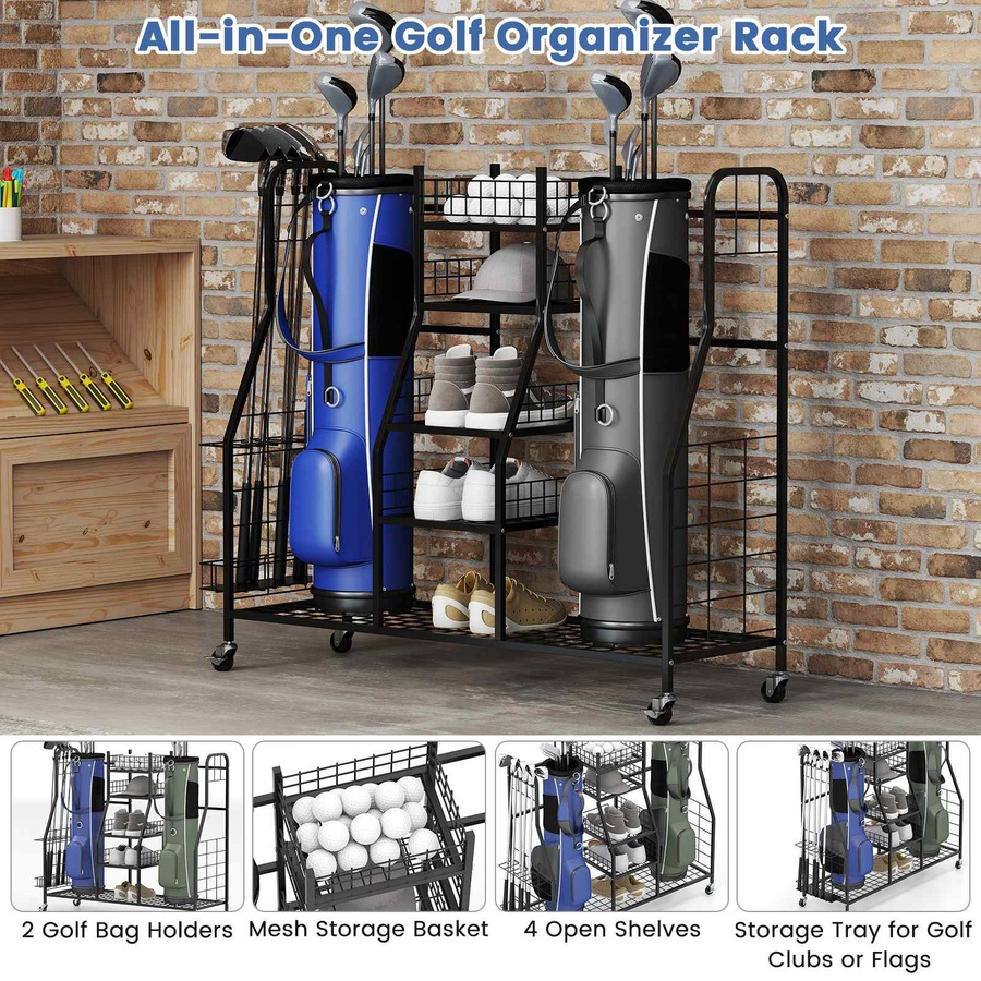 Buy Costway Golf Bag Heavy Duty Metal Golf Storage Rack w/Removable ...