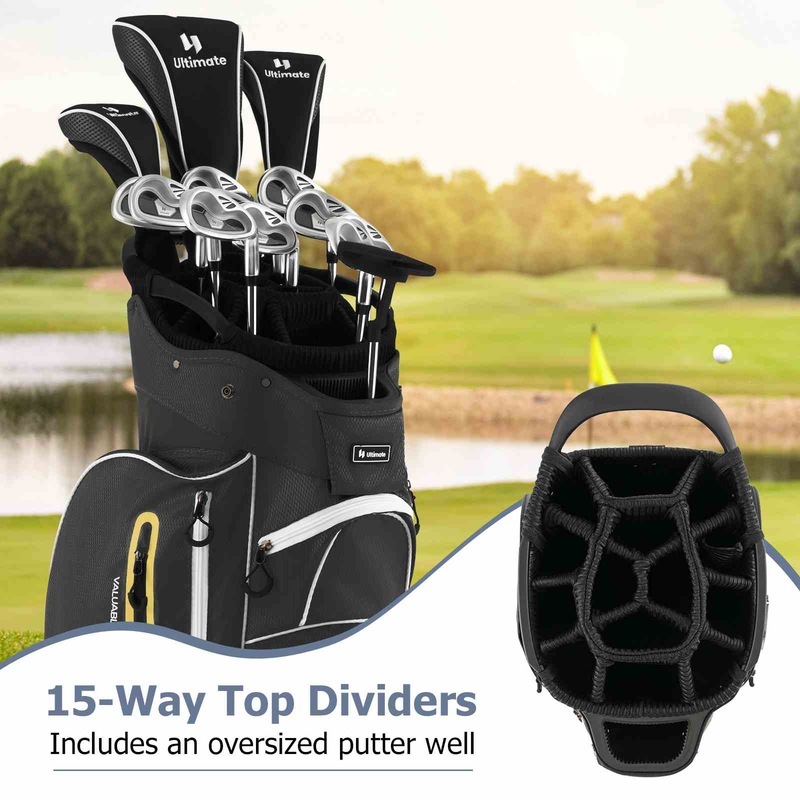 Buy Costway Golf Cart Bag Portable Golf Club Bag Carry Bag w/15 Full Length Dividers & Rain Hood