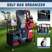 Costway Golf Storage Rack Mobile Golf Club Bag Organizer Metal Frame Sports Equipment Garage w/Wheels&Shelving Black