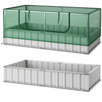 Costway Greenhouse Raised Garden Flower Bed Metal Planter Box Kit w/Large Roll-up Window Herbs Vegetables Fruits