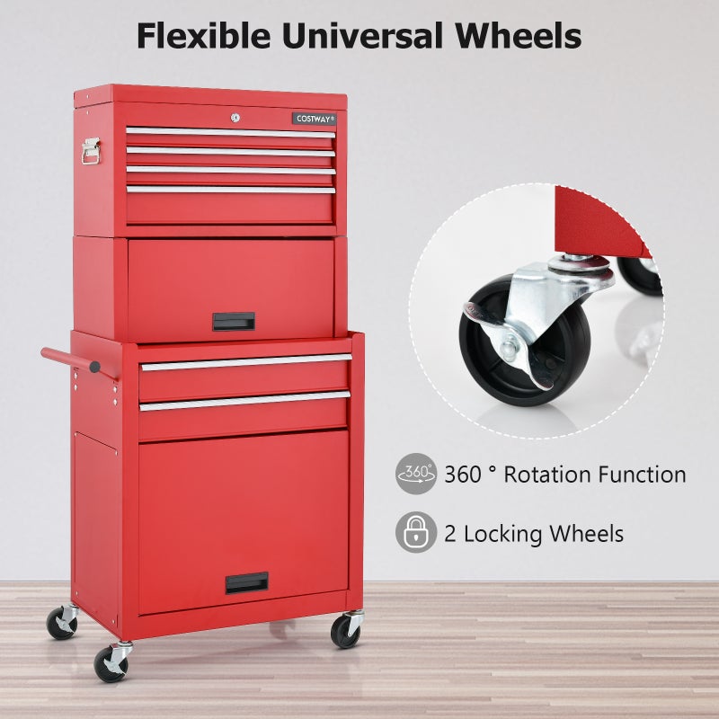 Costway 5-Drawer Rolling Tool Chest Cabinet Metal Tool Storage Box Lockable  with Wheels Red