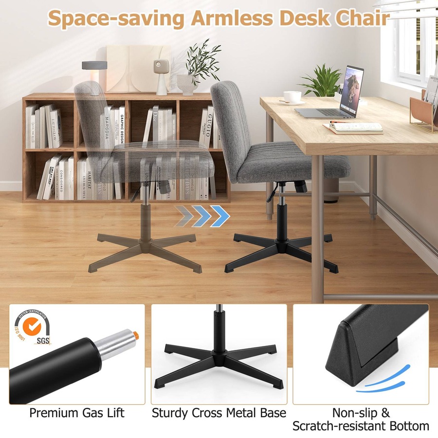 Costway Reclining Leisure Chair Swivel Desk Chair w/Cushion Computer Lounge Chair Grey