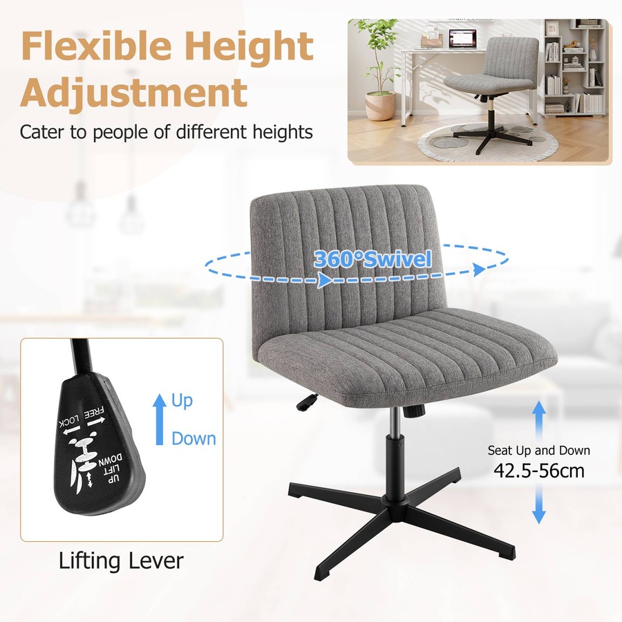 Costway Reclining Leisure Chair Swivel Desk Chair w/Cushion Computer Lounge Chair Grey