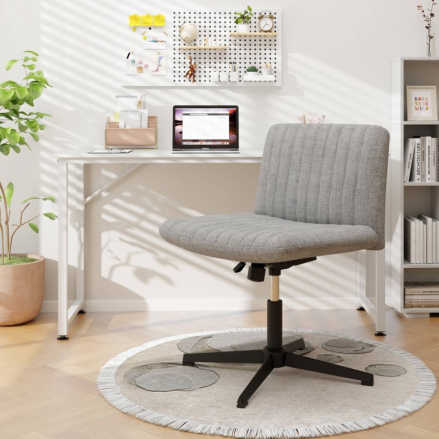 Costway Reclining Leisure Chair Swivel Desk Chair w/Cushion Computer Lounge Chair Grey