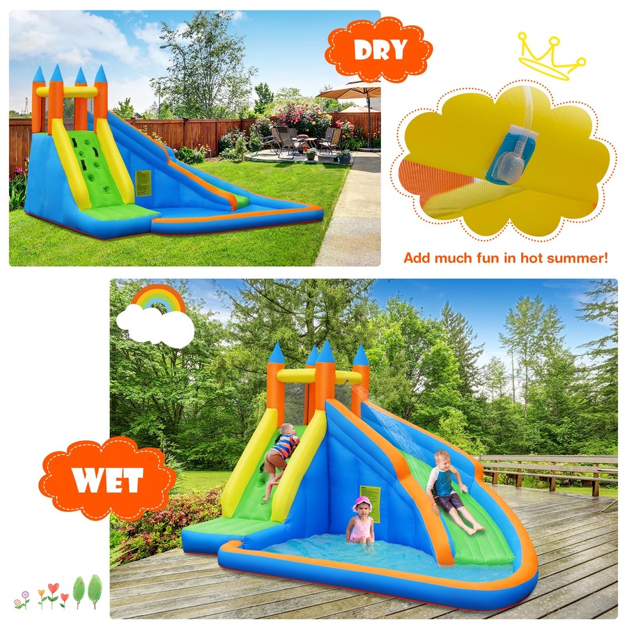 Costway Inflatable Water Slide Jumping Castle Bounce House w/Splash Pool Blower