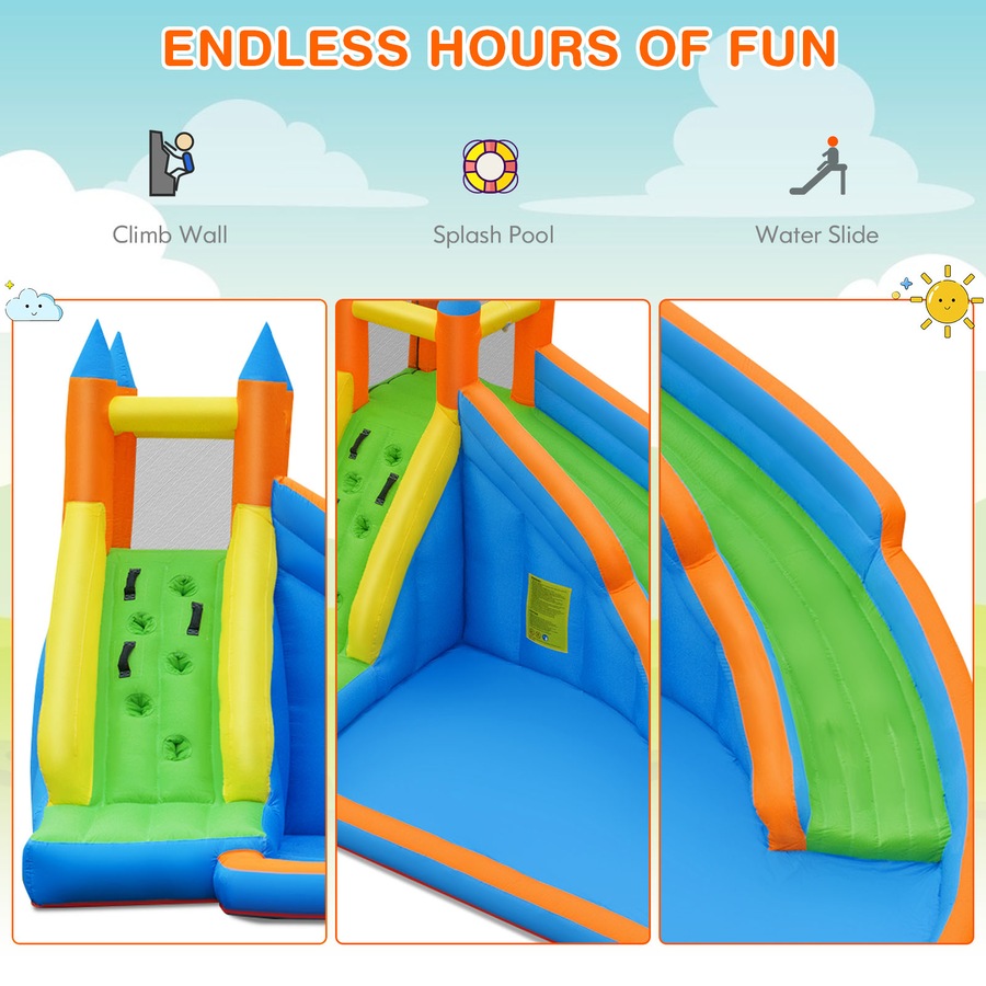 Costway Inflatable Water Slide Jumping Castle Bounce House w/Splash Pool Blower
