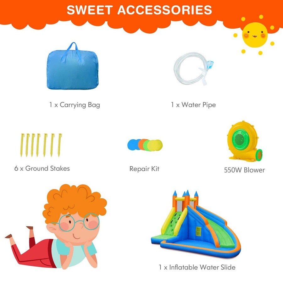 Costway Inflatable Water Slide Jumping Castle Bounce House w/Splash Pool Blower