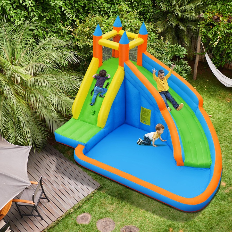 Costway Inflatable Water Slide Jumping Castle Bounce House w/Splash Pool Blower