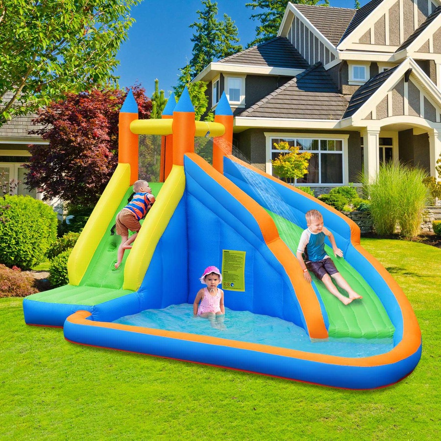 Costway Inflatable Water Slide Jumping Castle Bounce House w/Splash Pool Blower