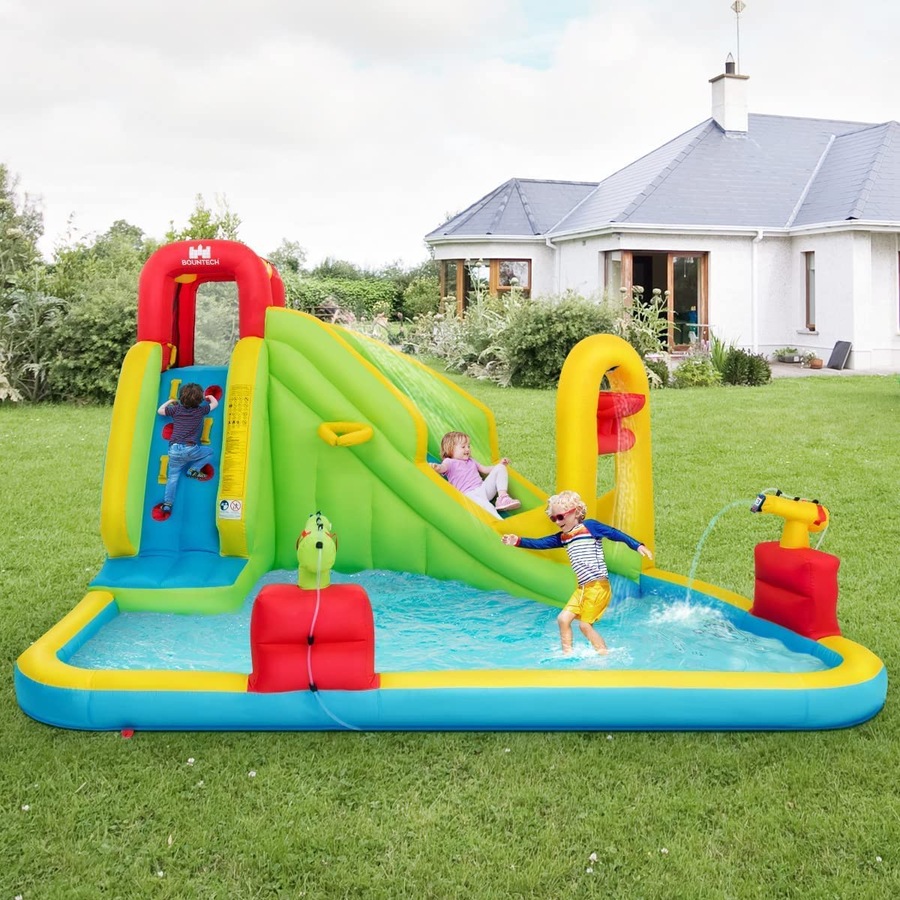Costway Inflatable Water Slide Jumping Castle Bouncer House Splash Pool Toy Outdoor Playground w/Double Water Cannon(No Blower)