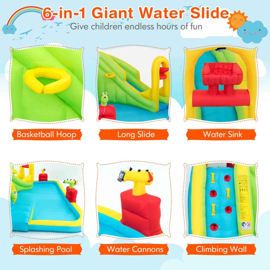 Costway Inflatable Water Slide Jumping Castle Bouncer House Splash Pool Toy Outdoor Playground w/Double Water Cannon(No Blower)