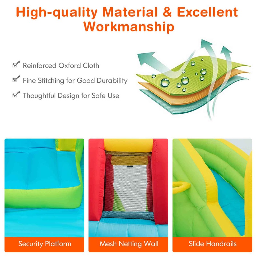 Costway Inflatable Water Slide Jumping Castle Bouncer House Splash Pool Toy Outdoor Playground w/Double Water Cannon(No Blower)
