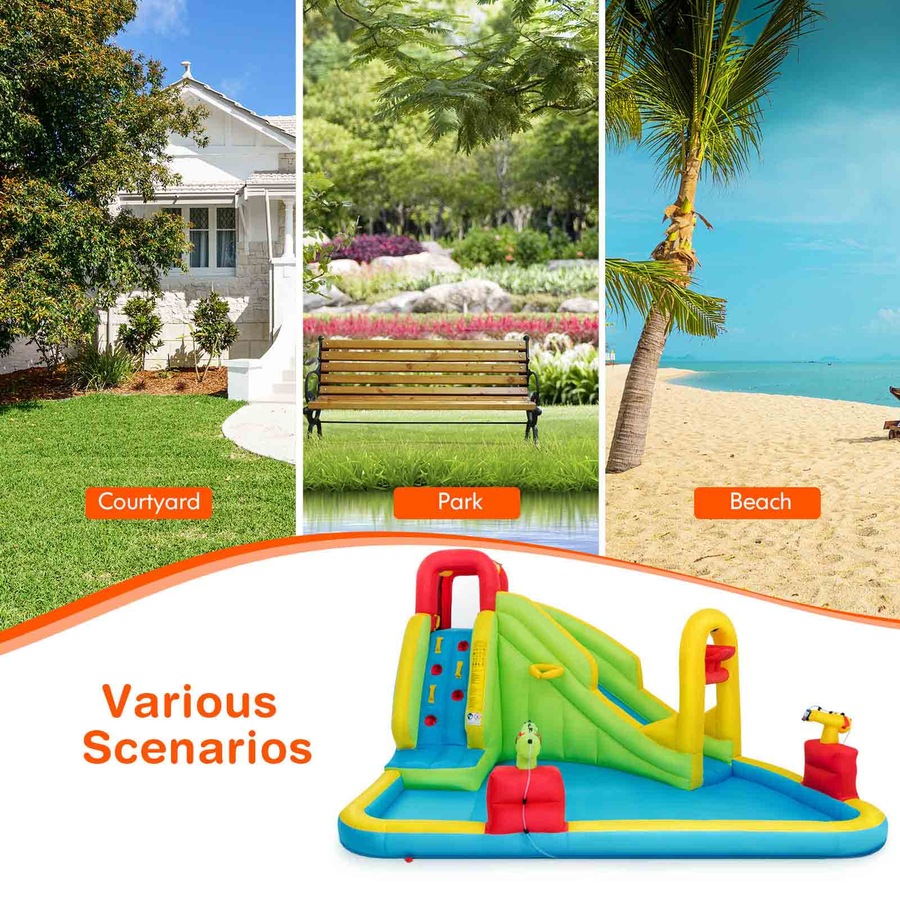 Costway Inflatable Water Slide Jumping Castle Bouncer House Splash Pool Toy Outdoor Playground w/Double Water Cannon(No Blower)